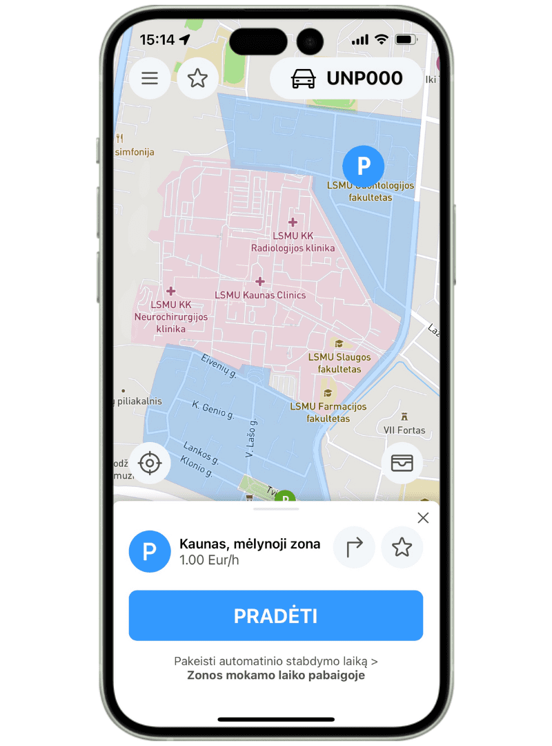 Kaunas, mėlynoji zona, kaina ir informacija apie parkavimą.