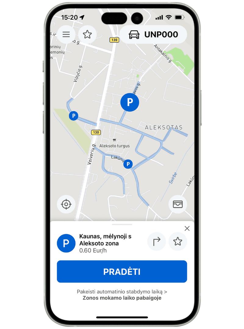 Kaunas, mėlynoji s Aleksoto zona, kaina ir informacija apie parkavimą.