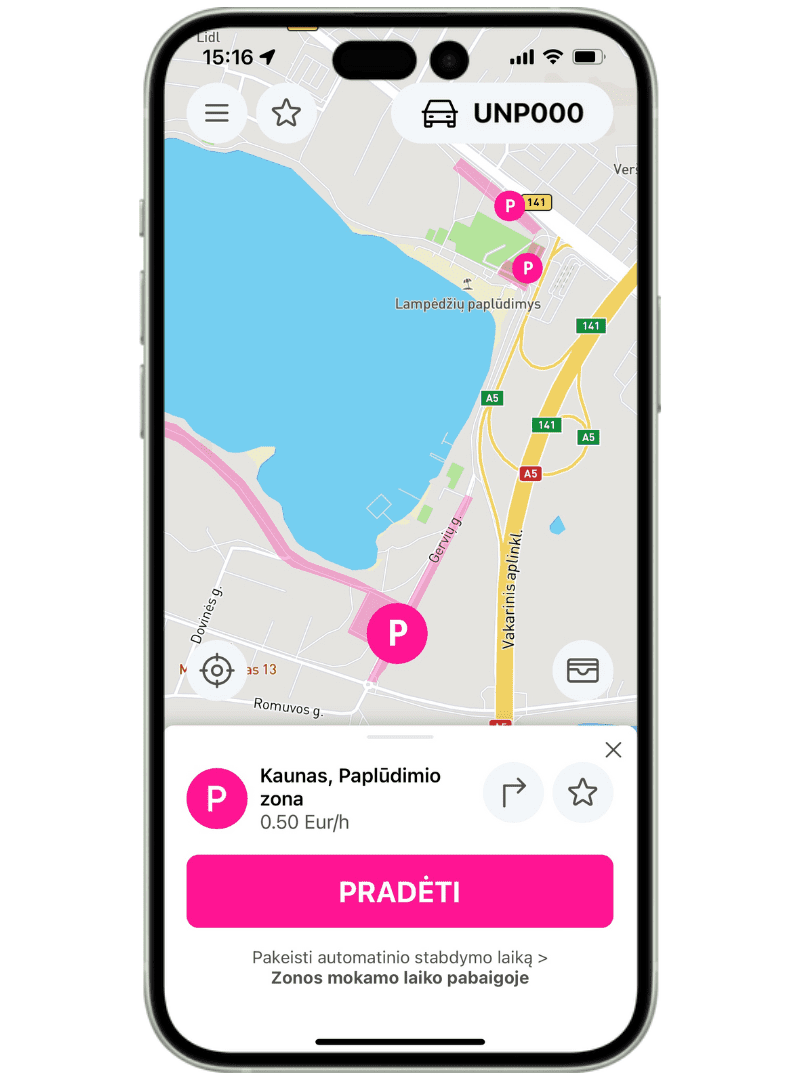 Kaunas, paplūdimio zona, kaina ir informacija apie parkavimą.