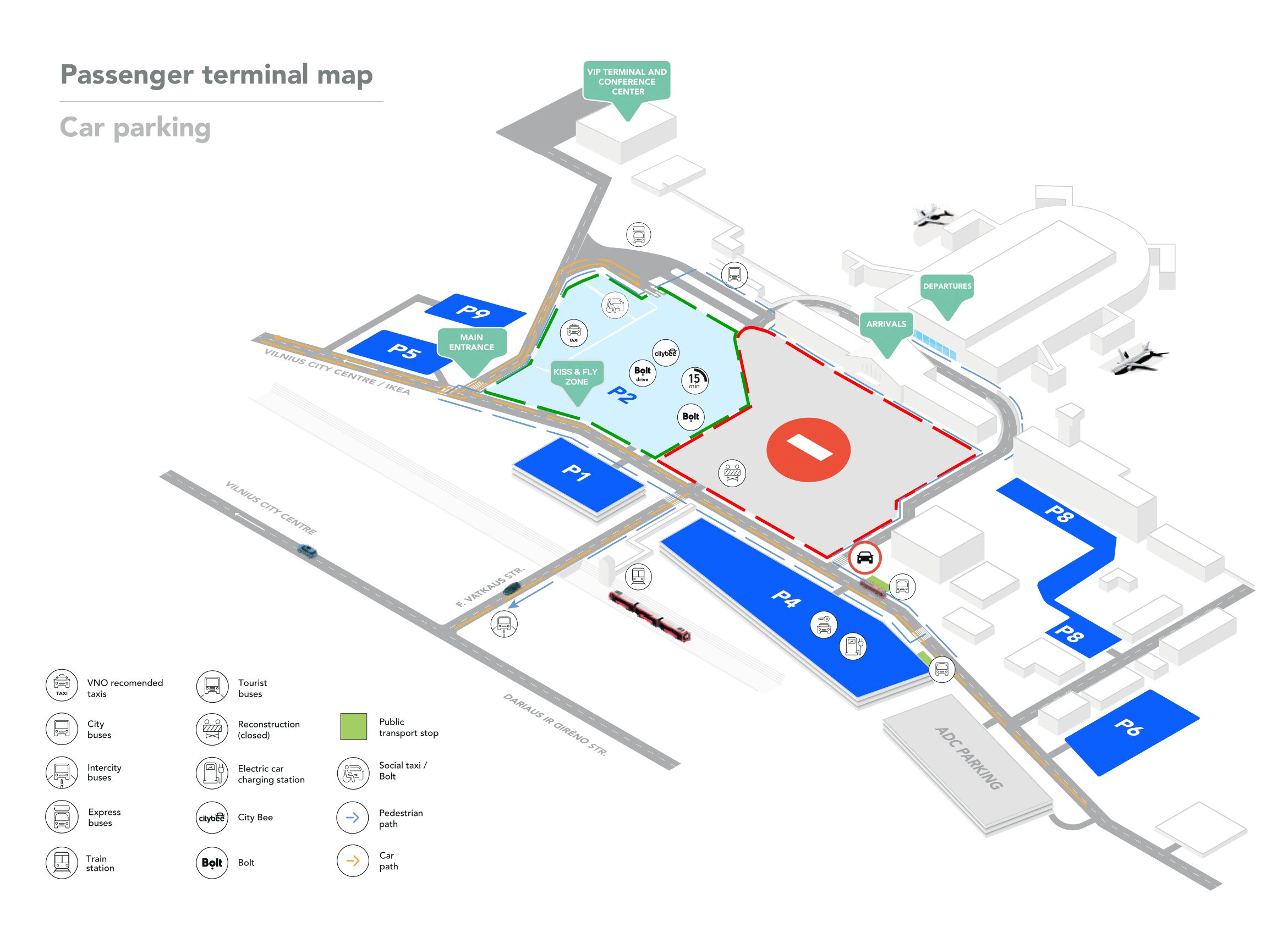 Vilniaus oro uosto (VNO) terminalo planas, UNIPARK parkavimo aikštelės